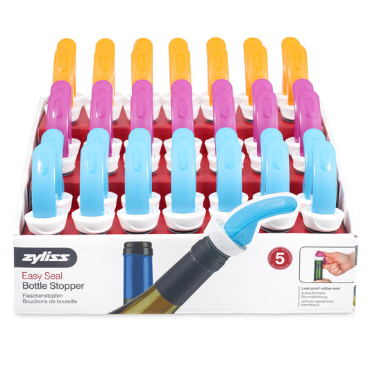 Zyliss Easy Seal Bottle Stoppers CDU Blue Orange Purple Grey