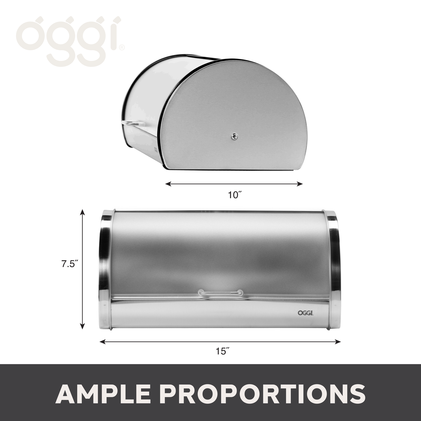 Bread Box - Stainless w/ Frosted Lid (15" x 7.25" x 10")