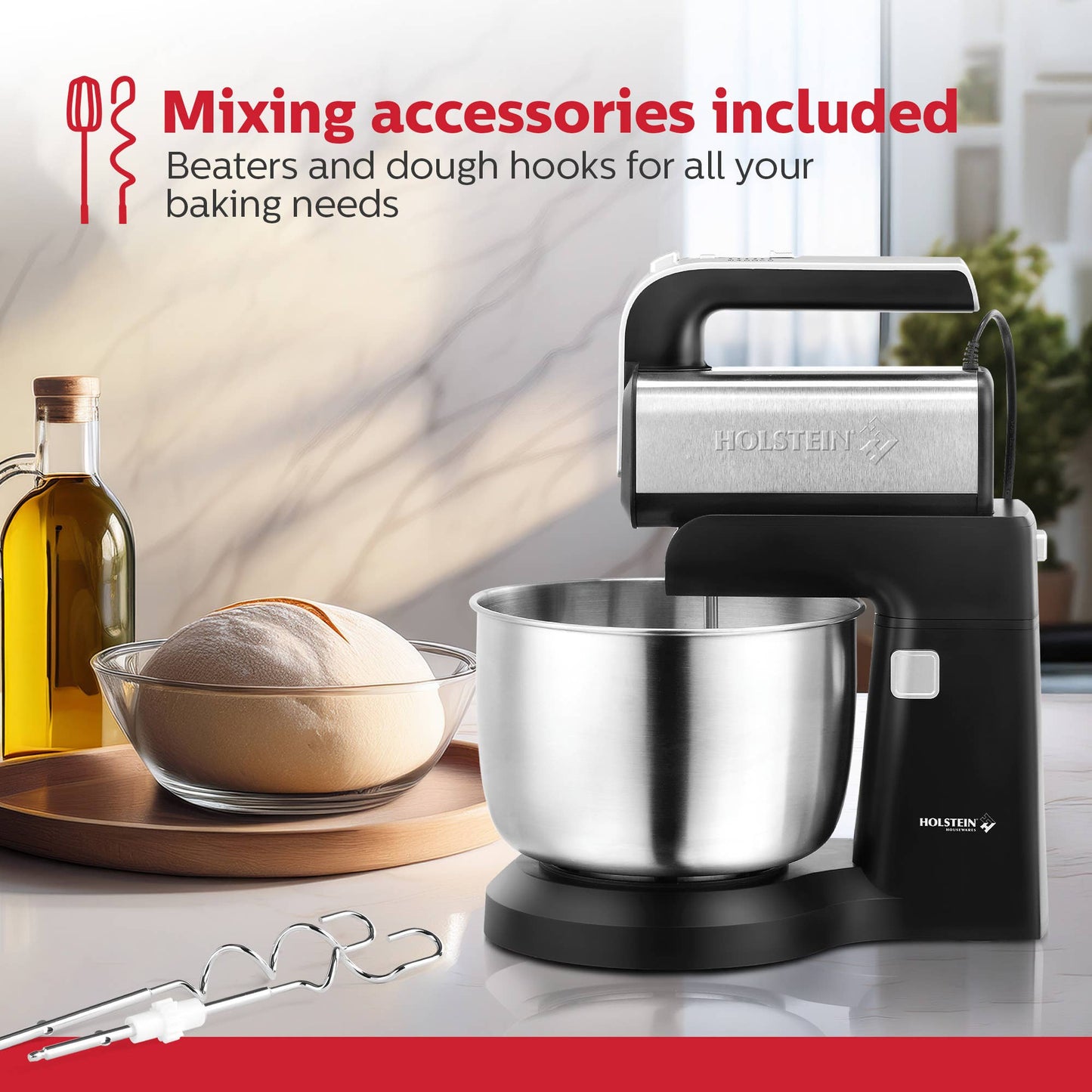 5-Speed Hand and Stand Mixer with LED Light- Single Unit