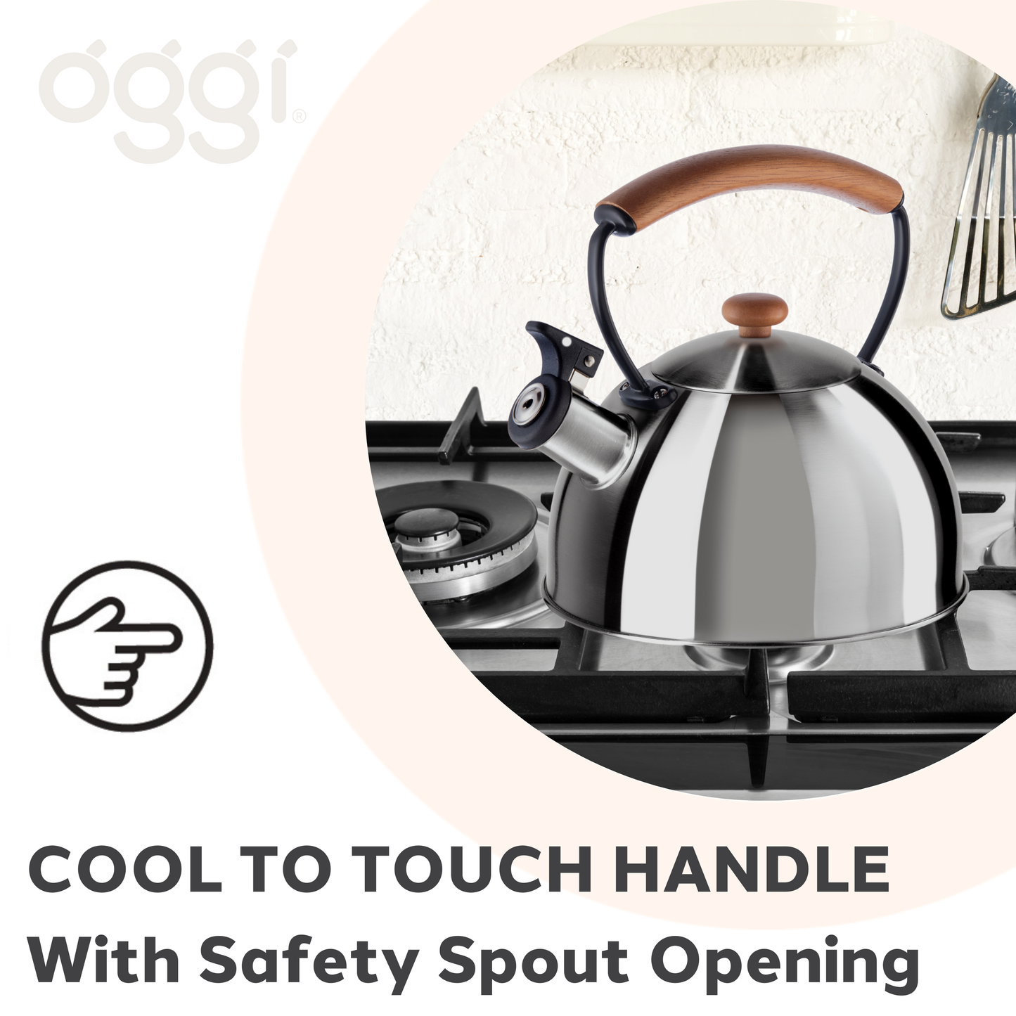 Stovetop Kettle - Steel, Wood Handle, Whistle (1.9lt, 64oz)