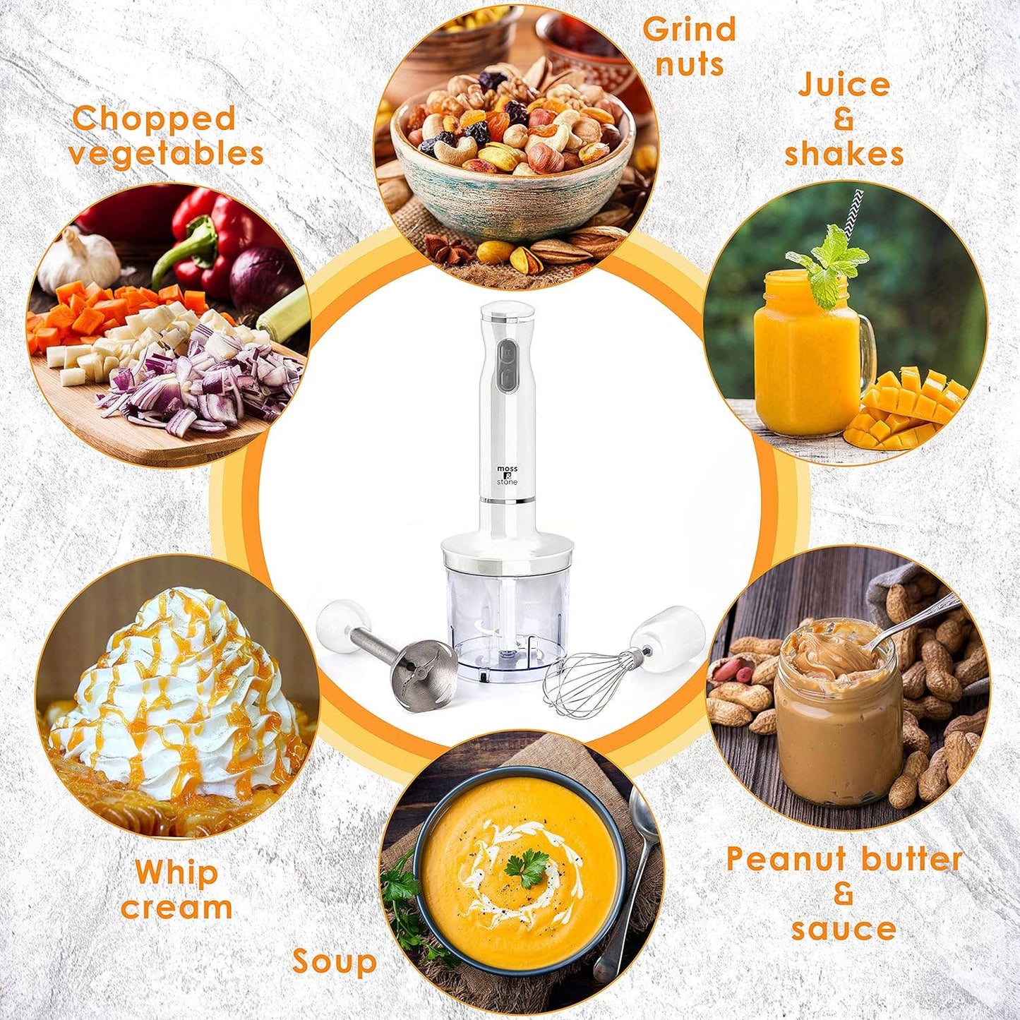 Electric Stick Blender w/Egg Whisk & Chopper- 300 Watt