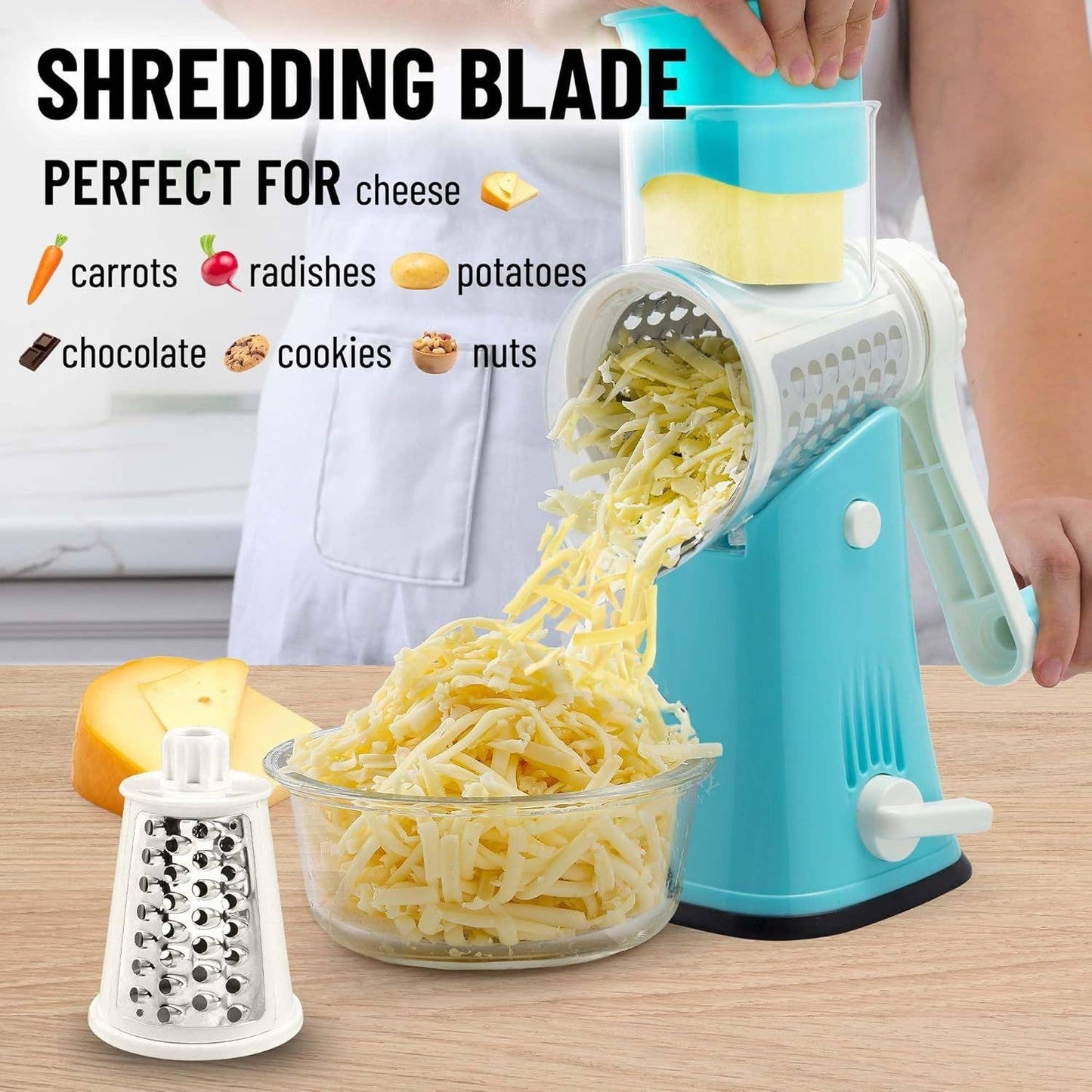 Rotary Cheese Grater with 5 Interchangeable Drums
