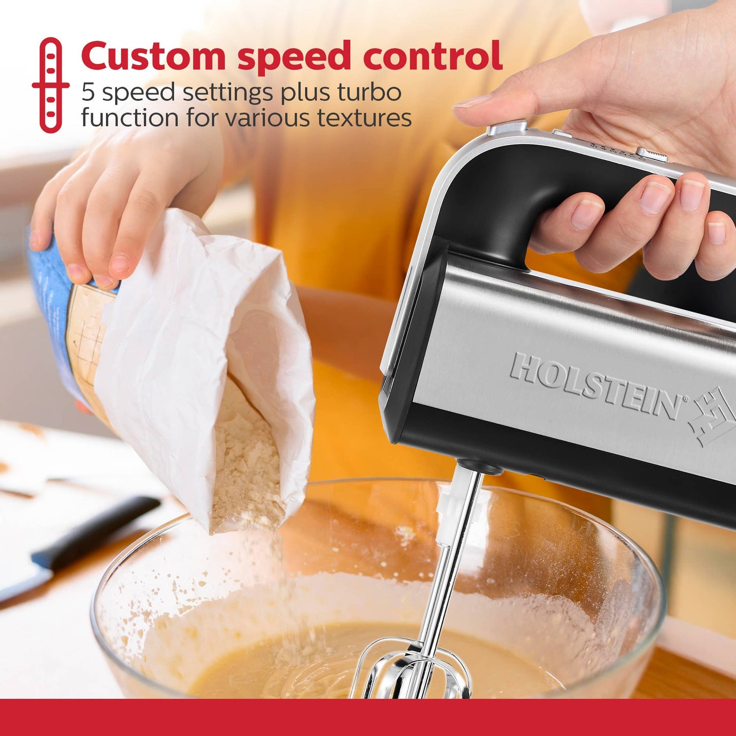 5-Speed Hand and Stand Mixer with LED Light- Single Unit