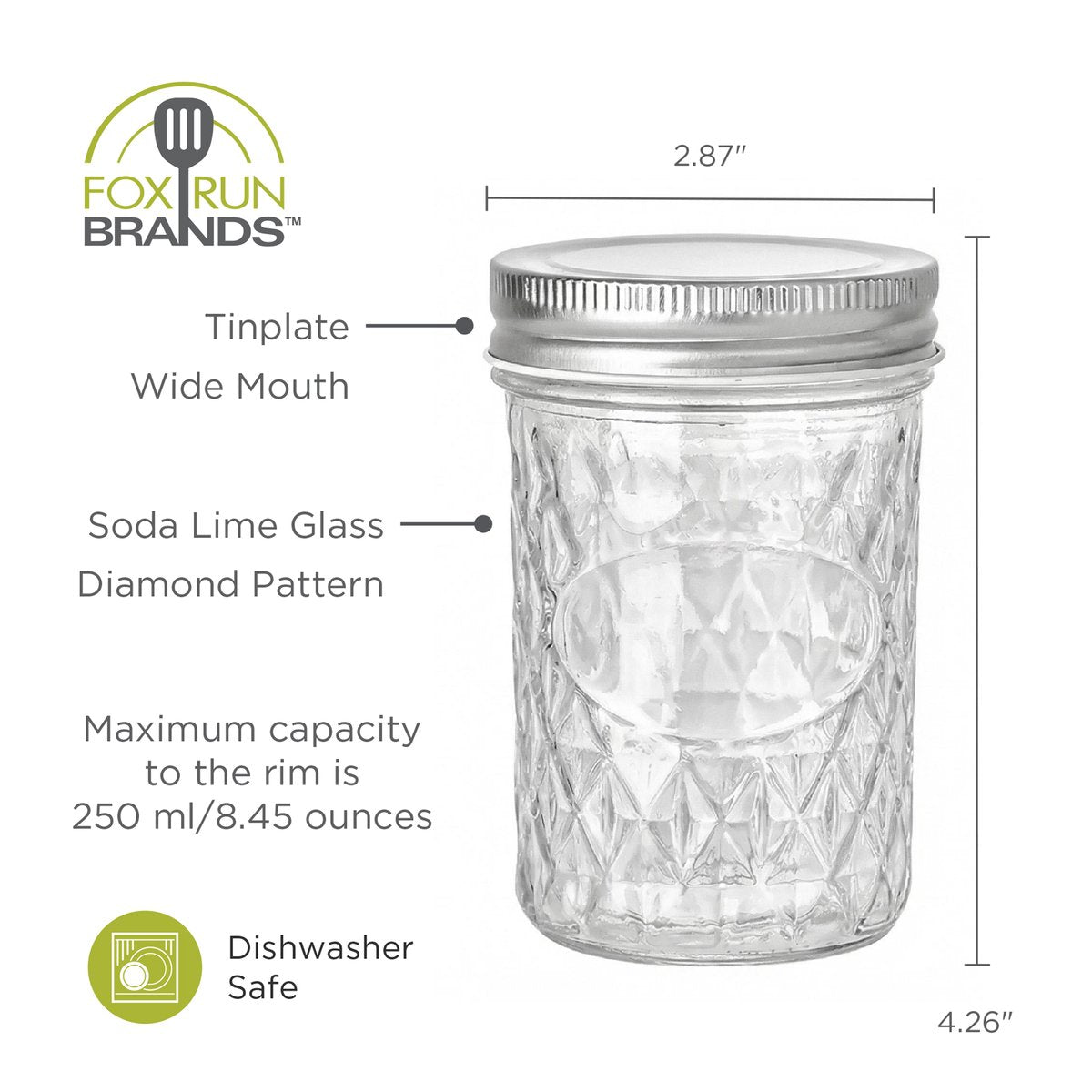 8 Oz Wide Mouth Canning Jar (Single Unit)