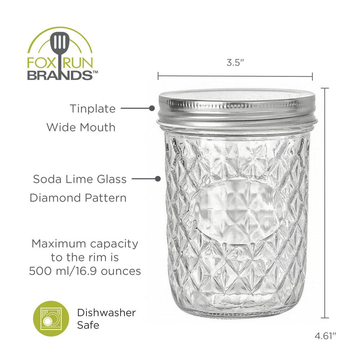 16 Oz Wide Mouth Canning Jar (Single Unit)