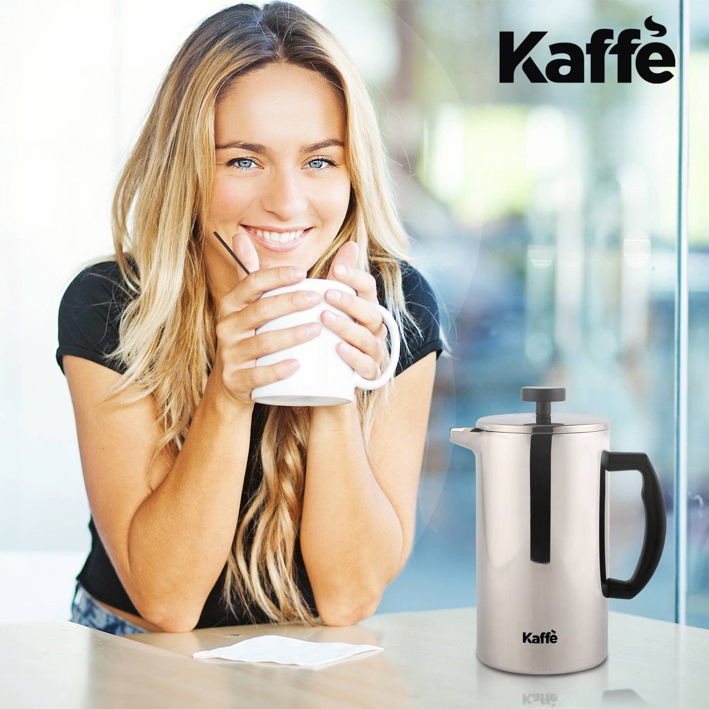 Kaffe French Press Coffee Maker. Double-Wall Stainless Steel