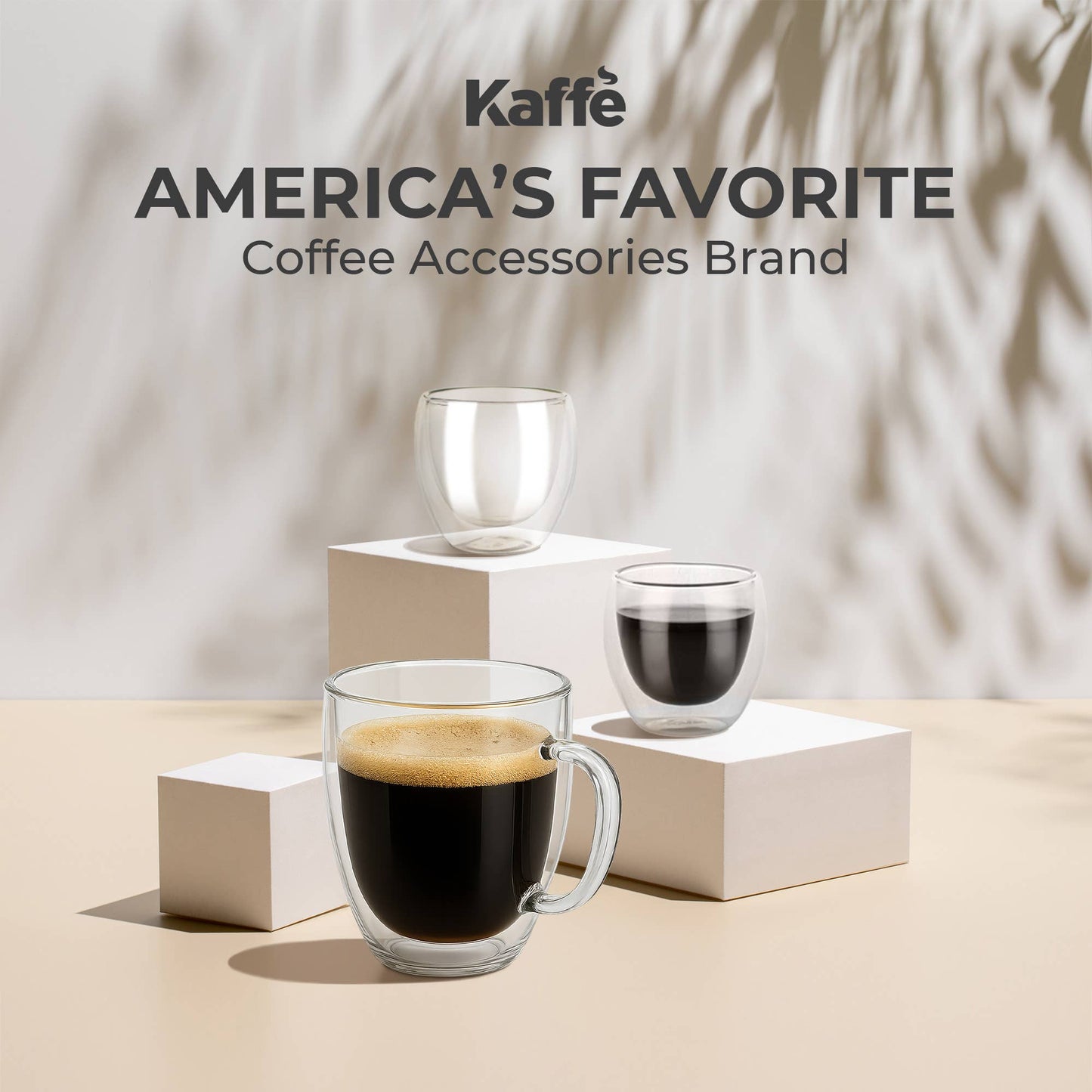 Kaffe 16oz Glass Coffee Mugs. Set of 2 (Two)