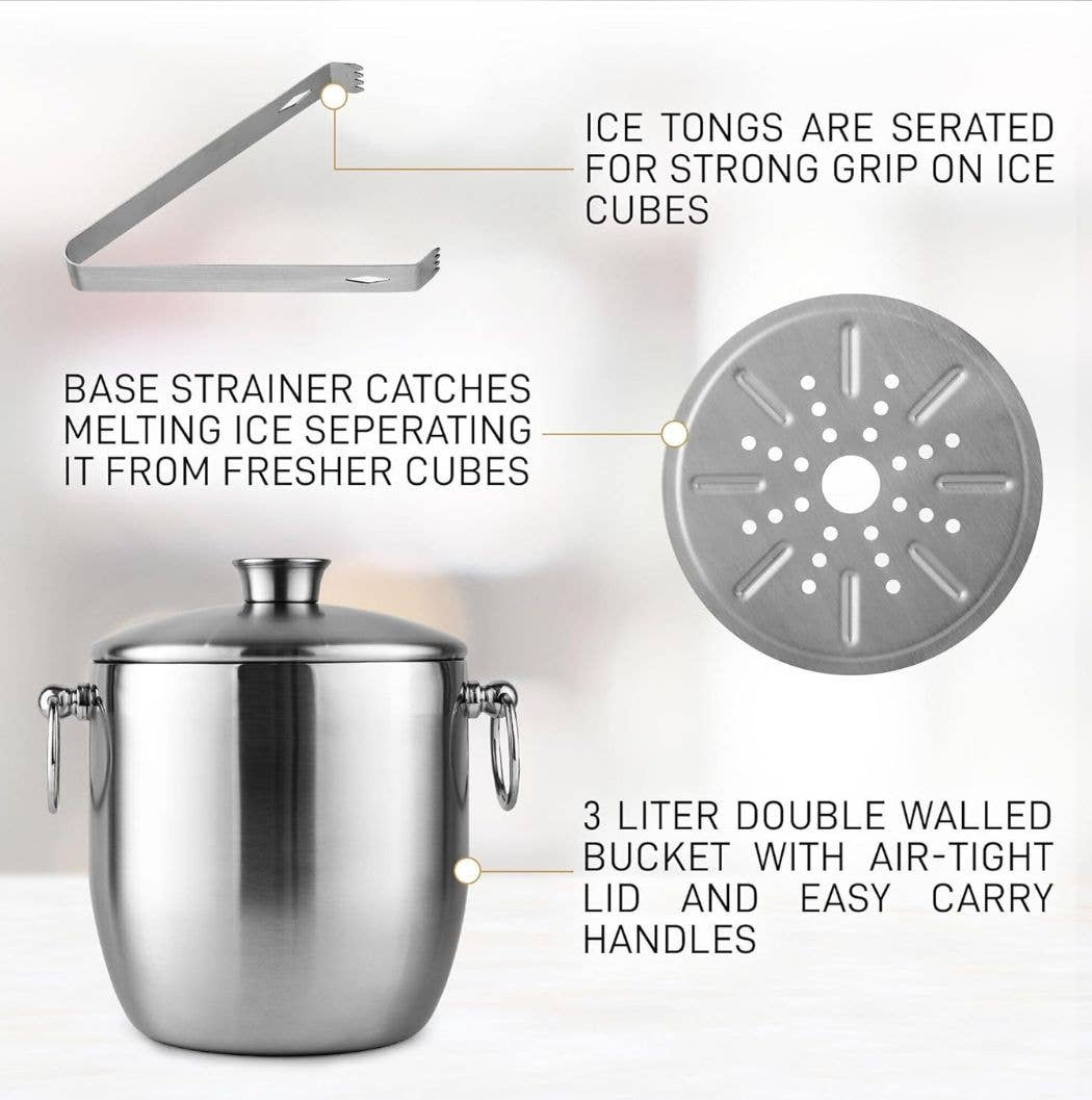 DoubIe-Walled Insulated Ice Bucket with Tongs - 3 Liter