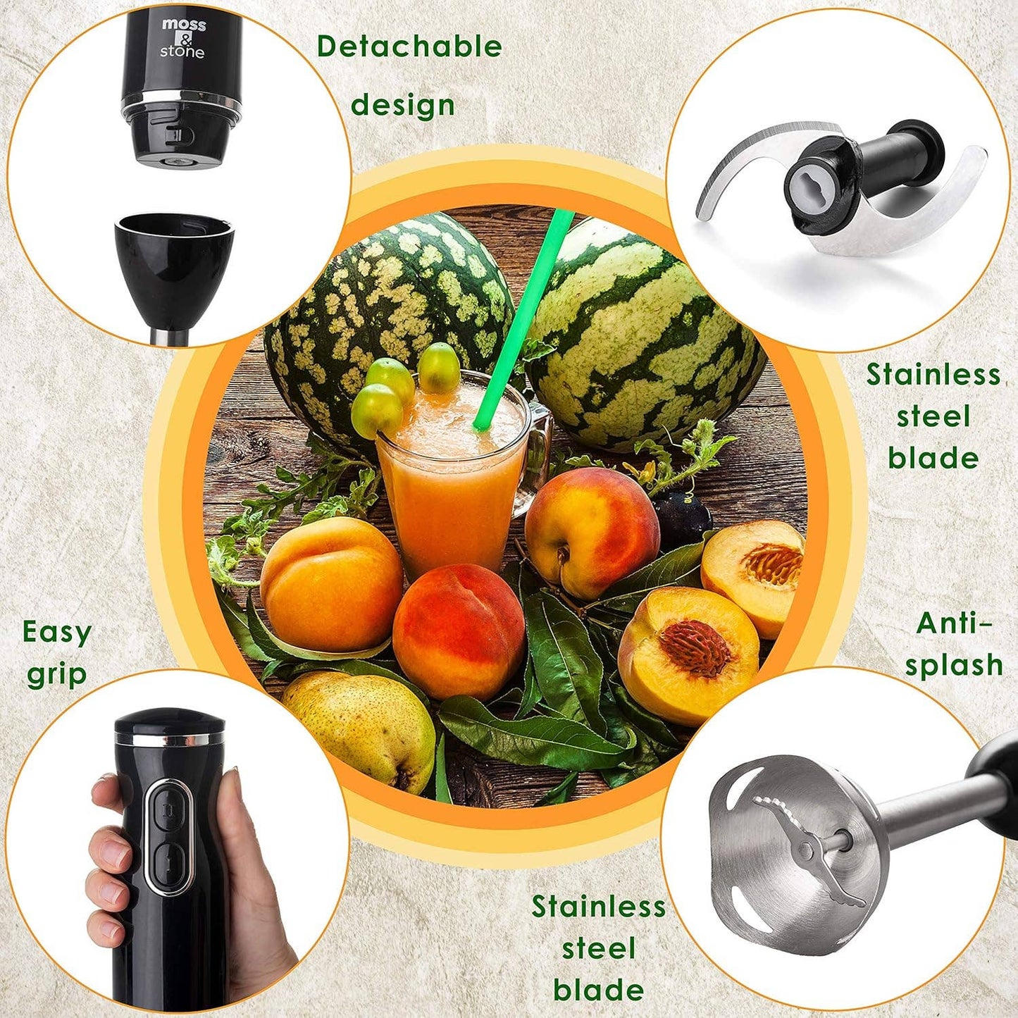 Electric Stick Blender w/Egg Whisk & Chopper- 300 Watt