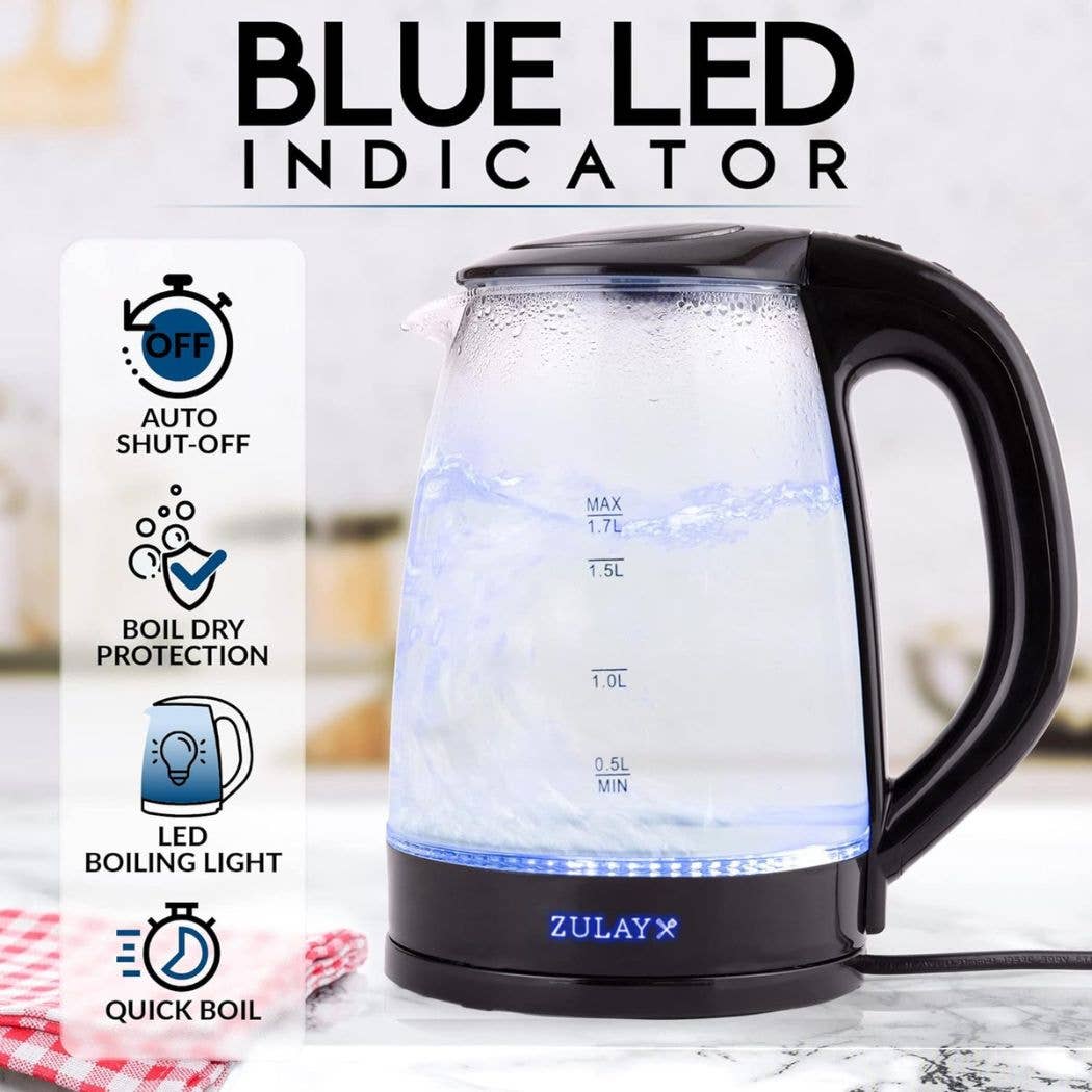 Glass Electric Kettle 1.7L with Blue LED Light