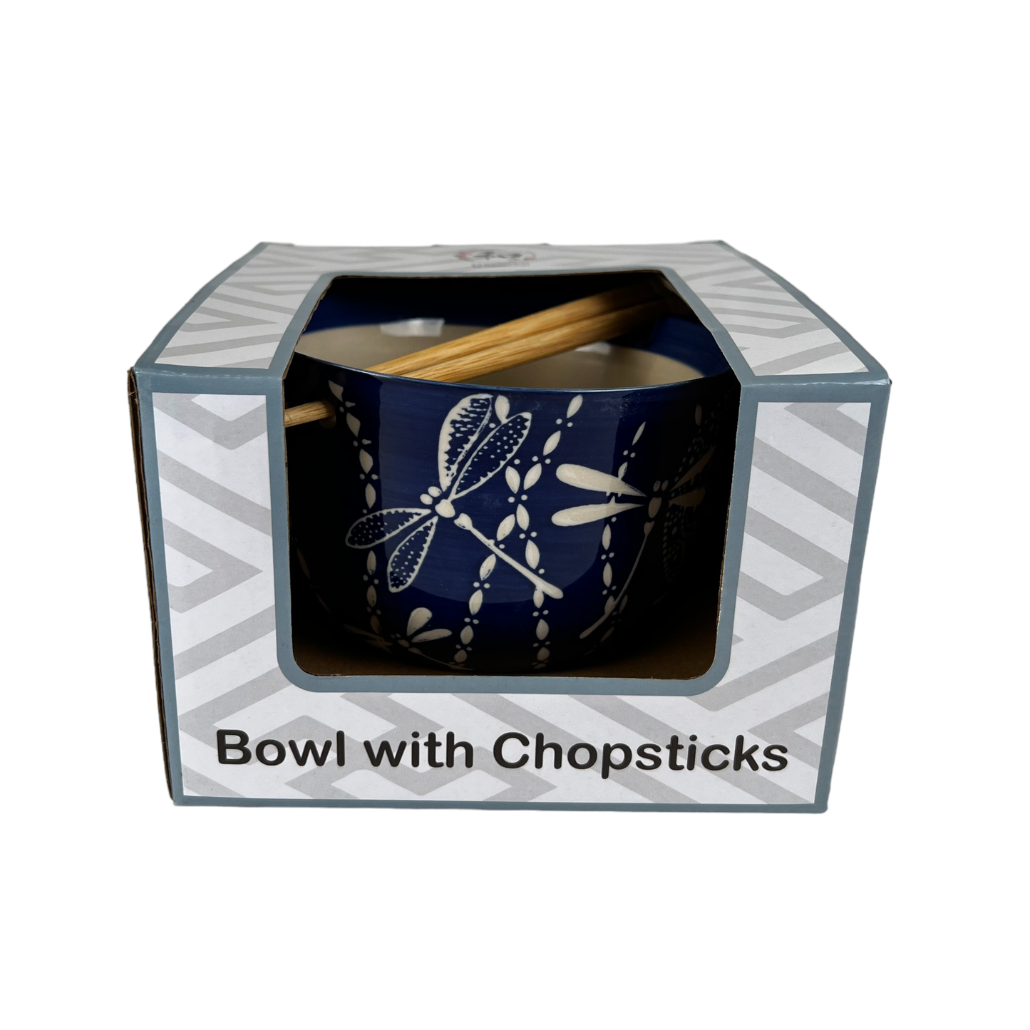 18oz 5"D Donburi Bowl With Chopsticks Set Tombo Dragonfly Design