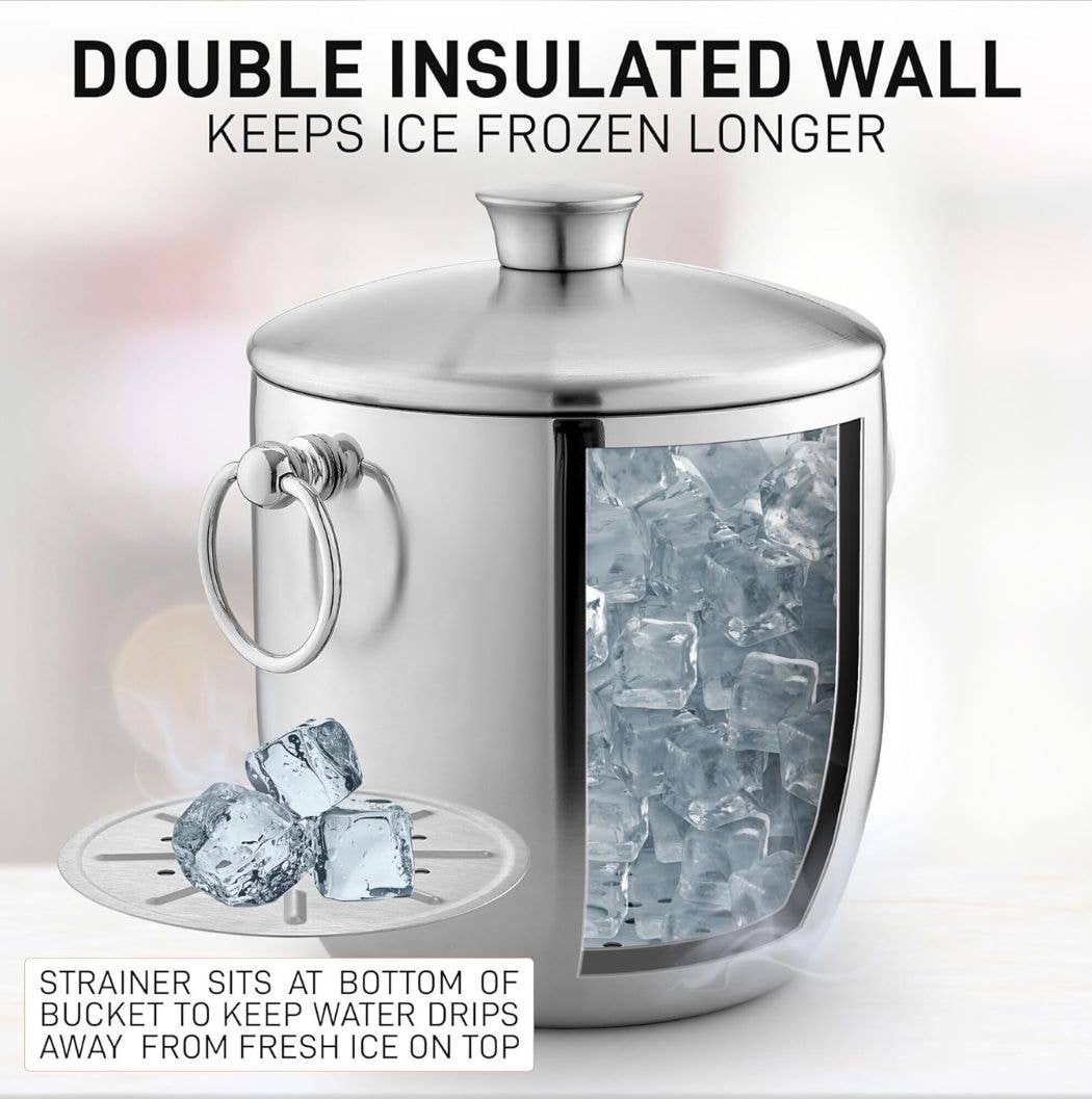 DoubIe-Walled Insulated Ice Bucket with Tongs - 3 Liter