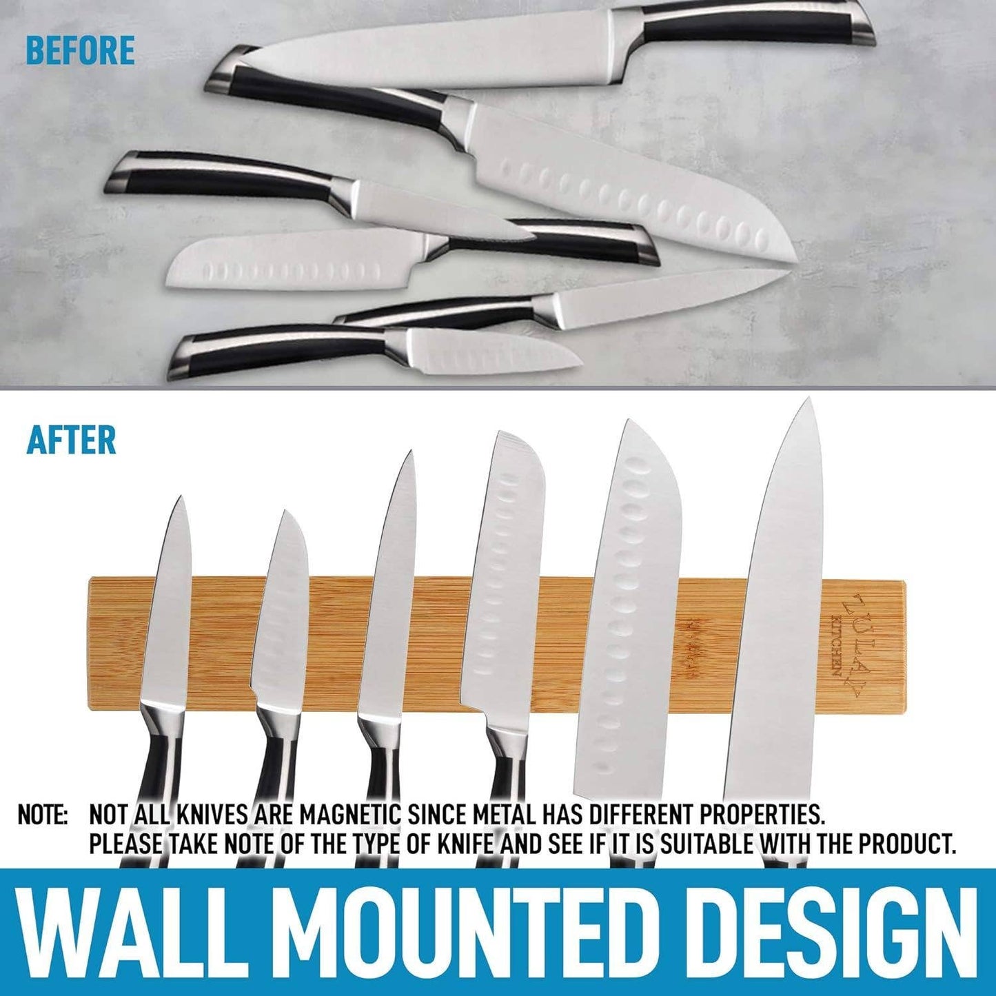 Magnetic Knife Holder - Powerful Wood Magnetic Knife Strip