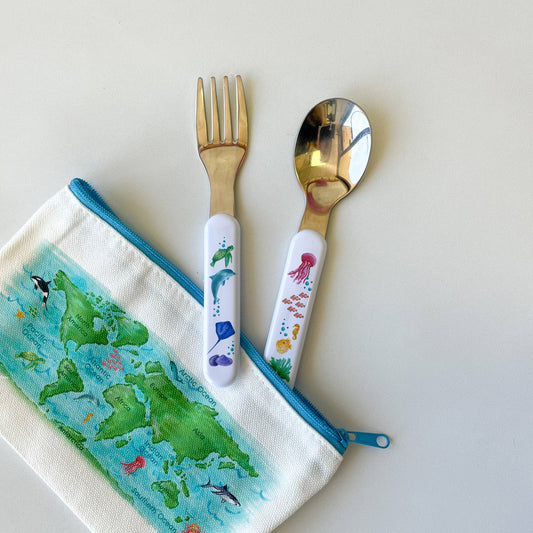 Ocean Themed Kids Fork & Spoon Utensil Set