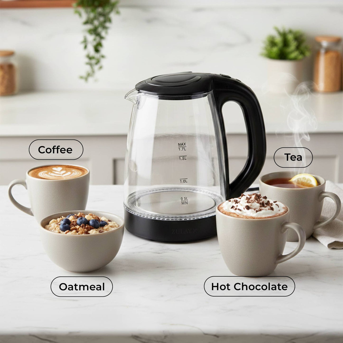Glass Electric Kettle 1.7L with Blue LED Light