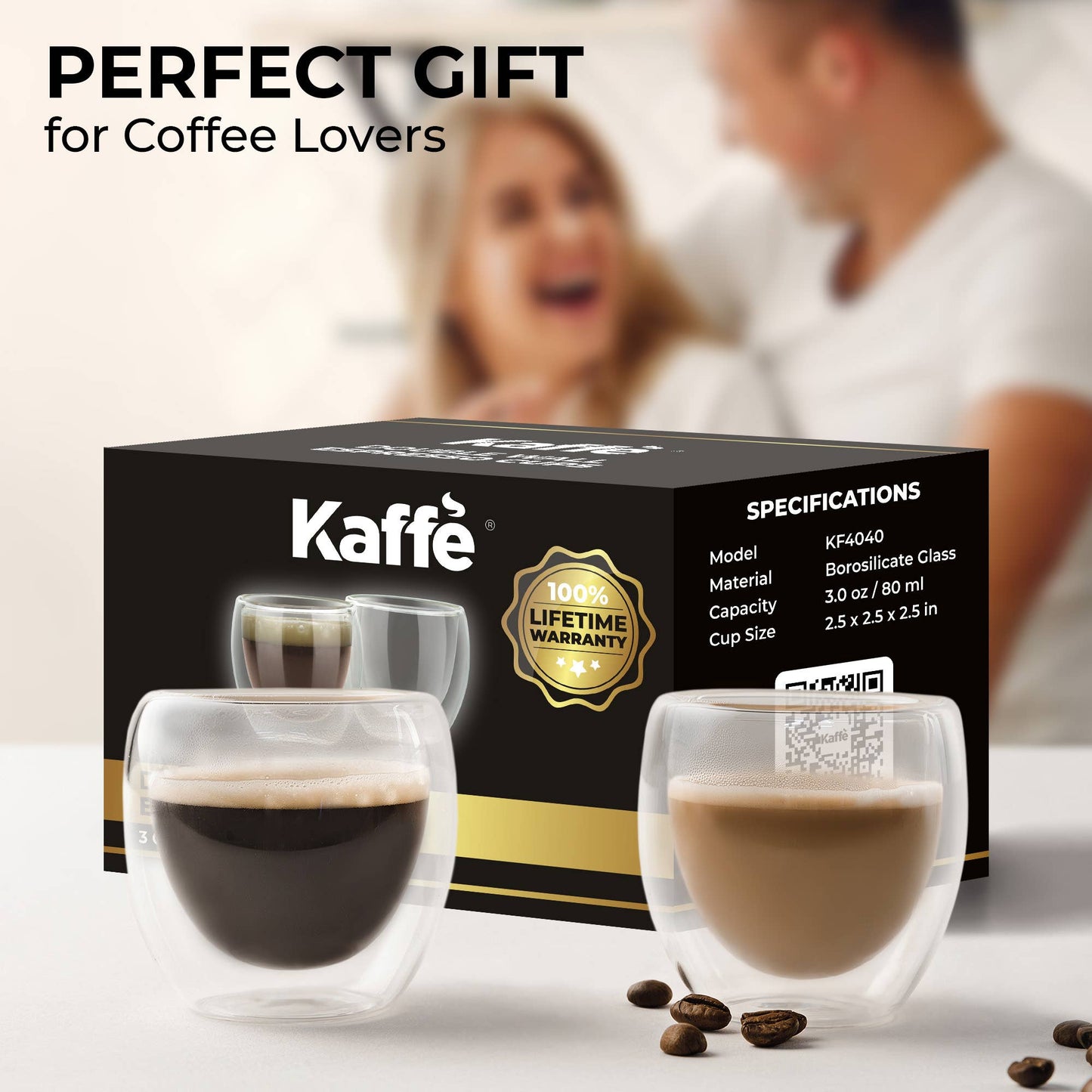 Kaffe 3oz Small Espresso Cups Double-Wall Borosilicate Glass