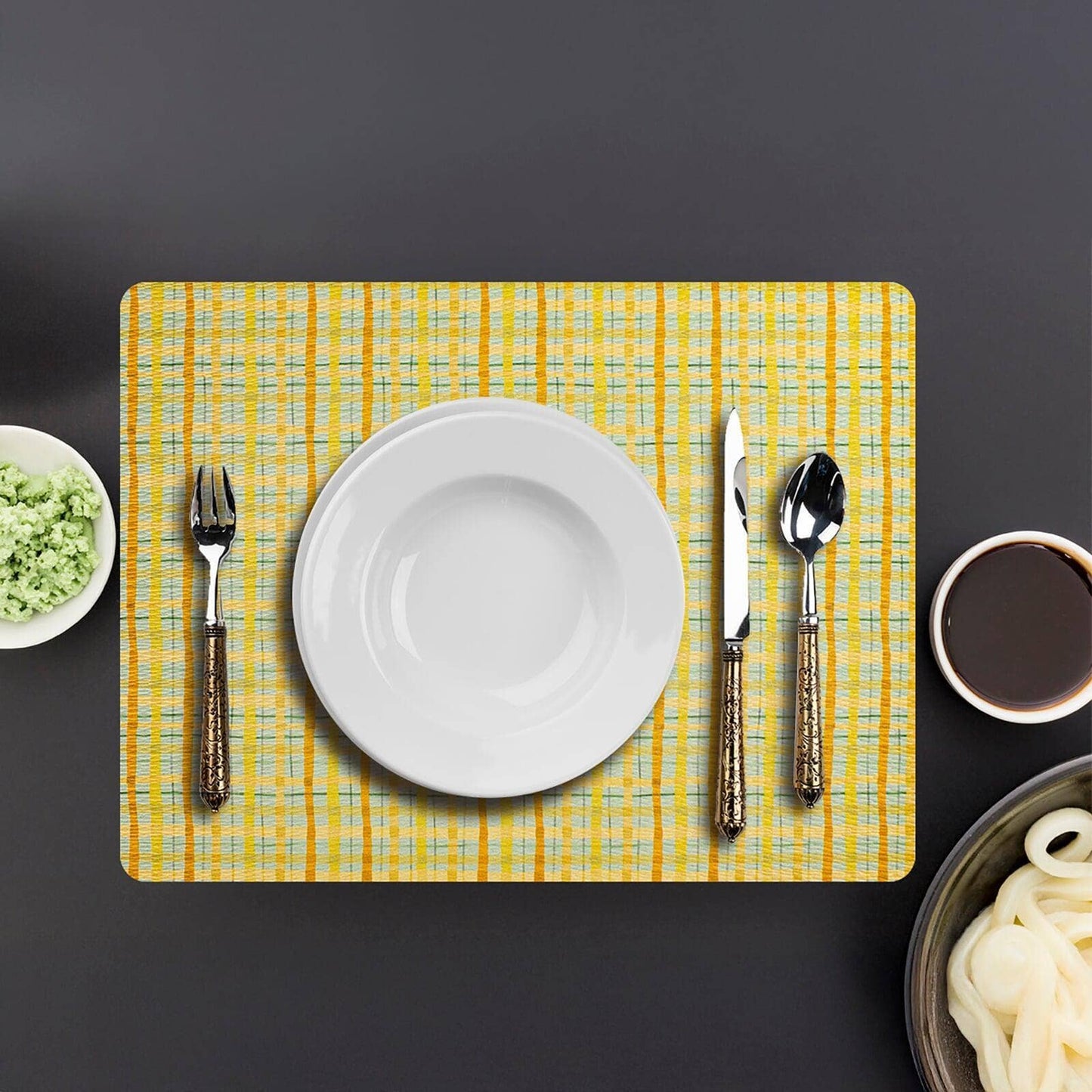 Plaid Rectangular Placemat, Yellow, 17 L x 13 W