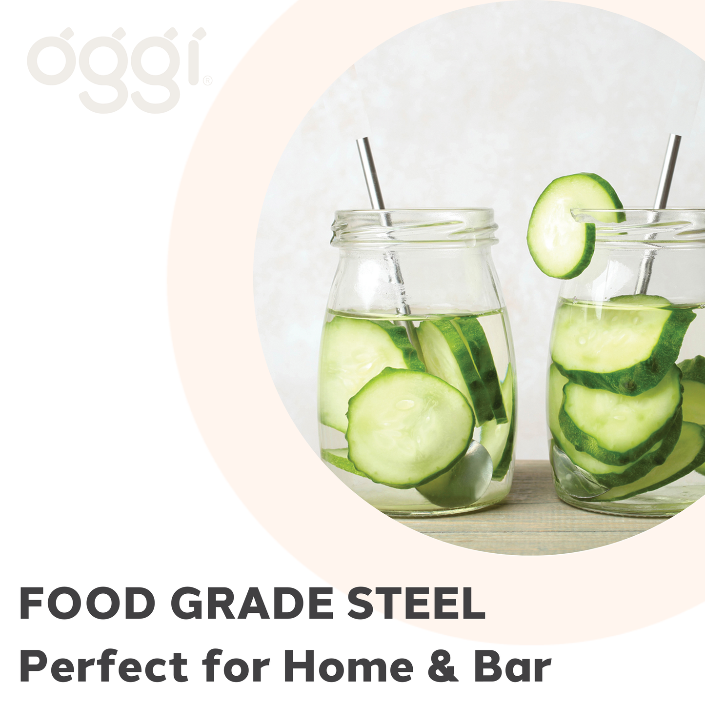 Cocktail Straws - Set/8, Stainless Steel & Brush - 5"/12.8cm