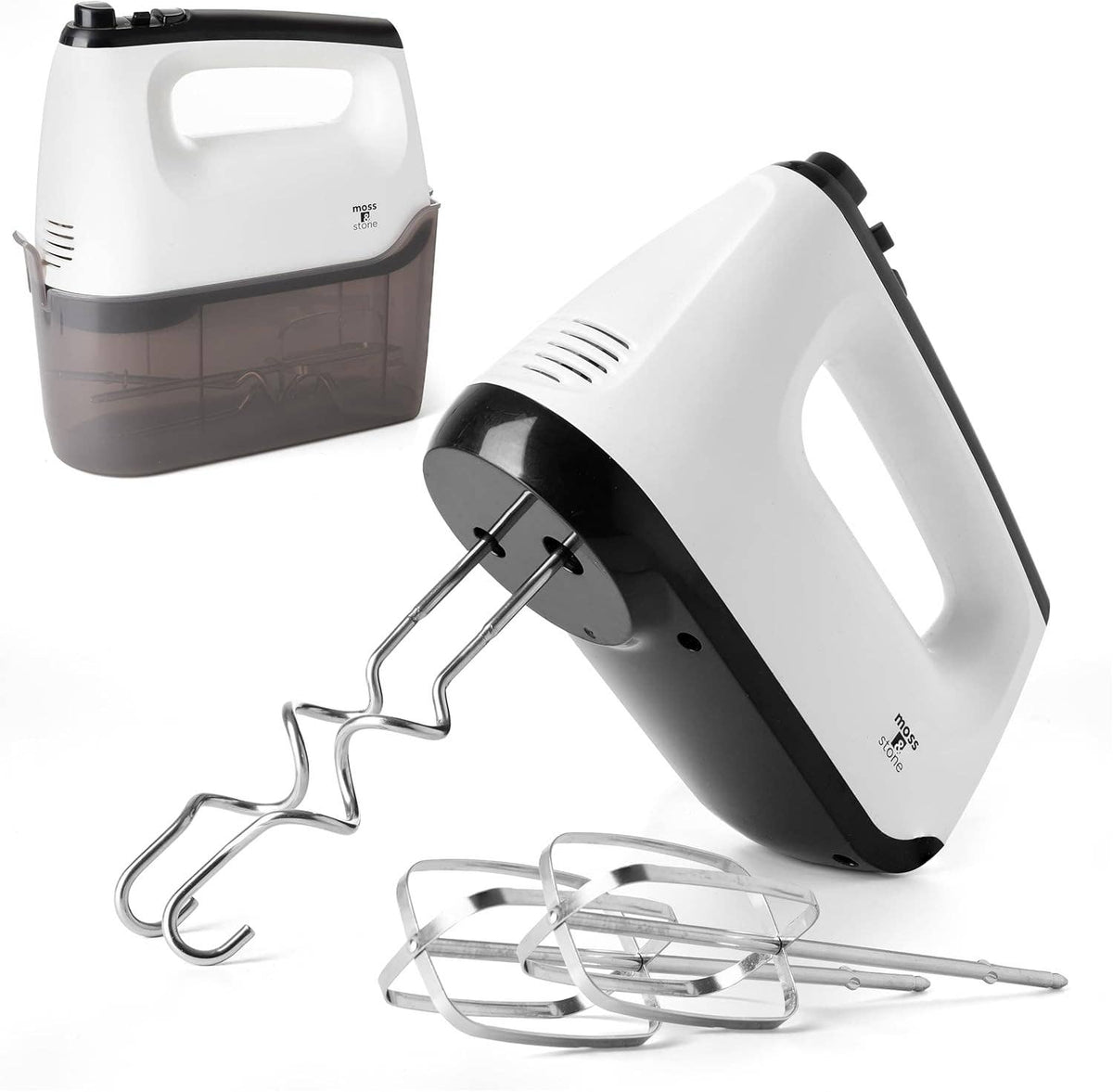 White Hand Mixer With Snap-On Storage Case, 6 Speed Hand Mixer Electric, 250w Power handheld Mixer for Baking Cake Egg Cream Food Beater, & 4 Stainless Steel Accessories