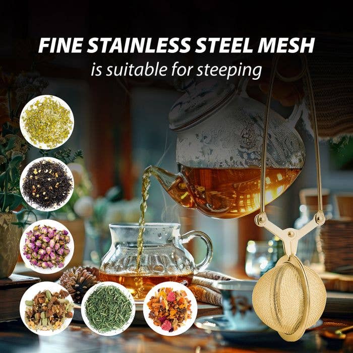 HIC Kitchen Gold Mesh Snap Tea Ball Infuser, 2in