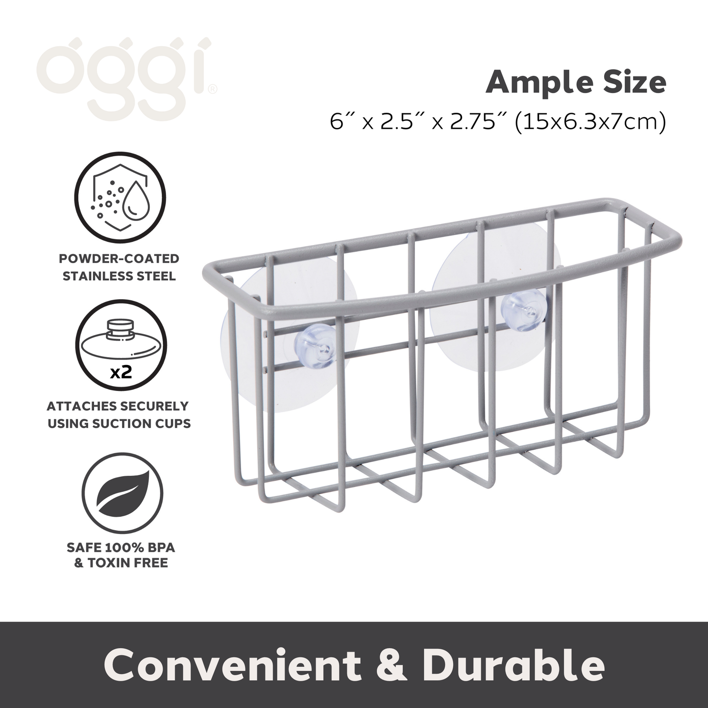 Sink Caddy - Metal w/ Suction Cups (6" x 2.5" x 2.75")