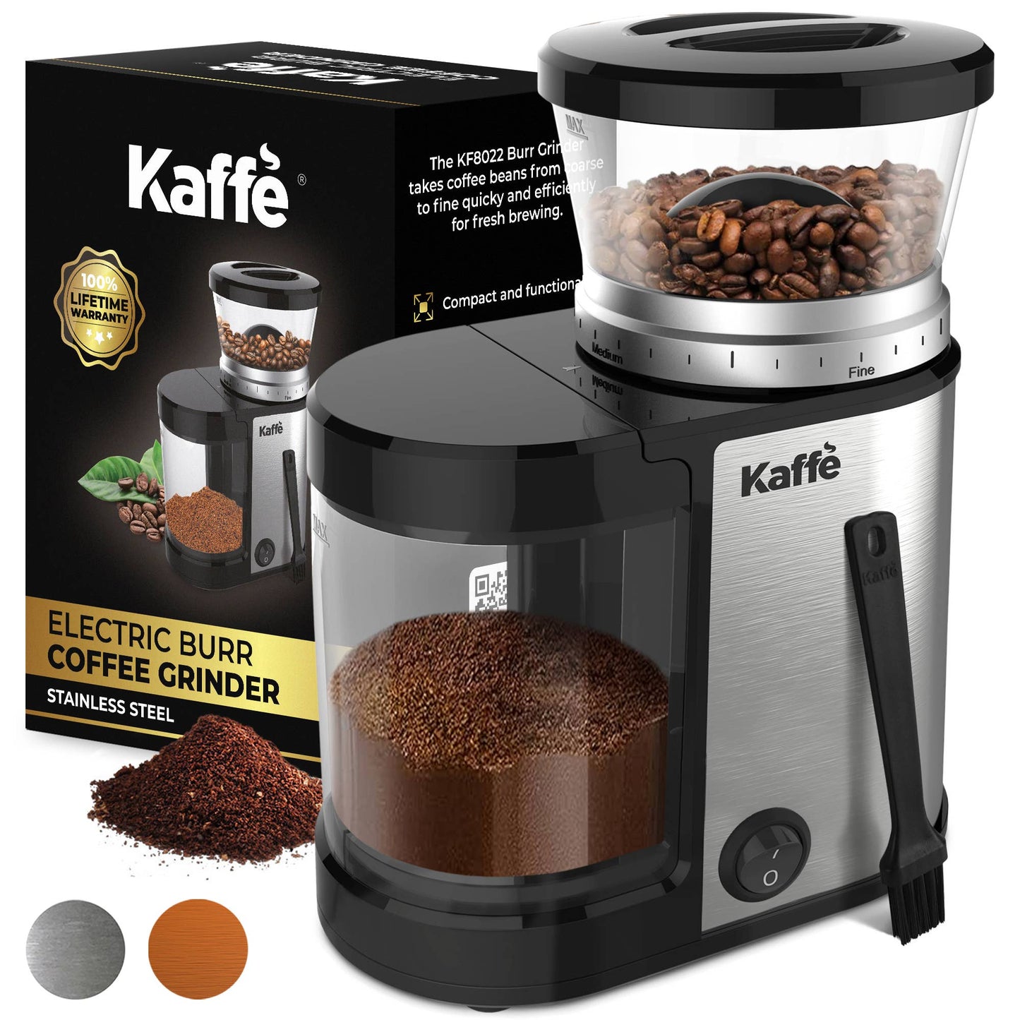 Kaffe Electric Burr Coffee Grinder Stainless Steel - 5.5 oz