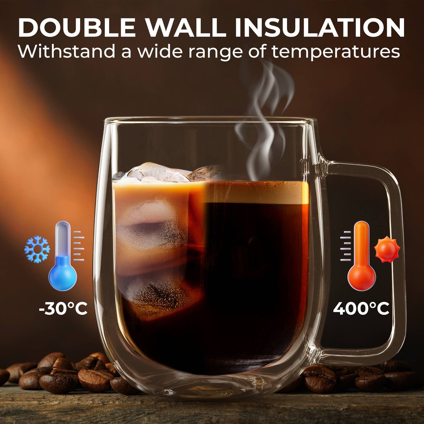 Kaffe 10oz Glass Coffee Mugs. Double-Wall Borosilicate Glass