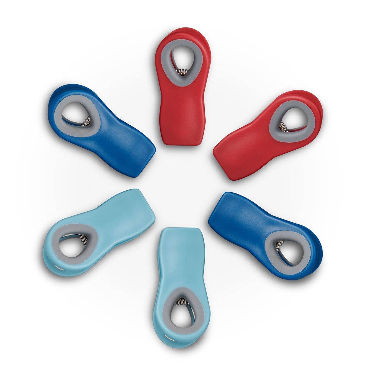 HIC Kitchen Magnetic Clips Turquoise, Red & Navy, Set Of 6