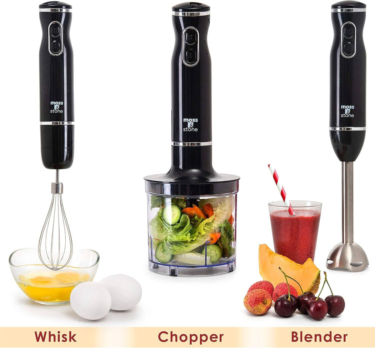 Electric Stick Blender w/Egg Whisk & Chopper- 300 Watt