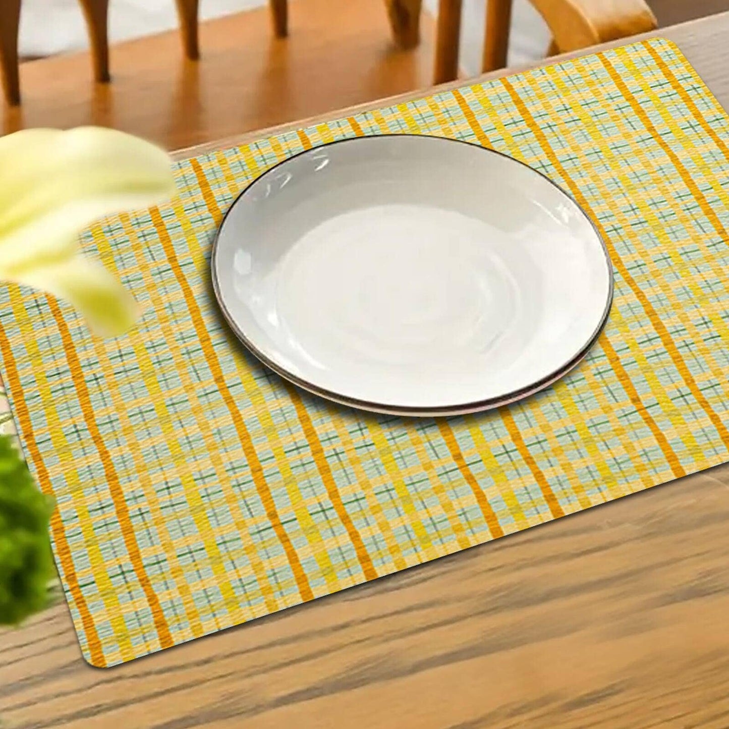 Plaid Rectangular Placemat, Yellow, 17 L x 13 W