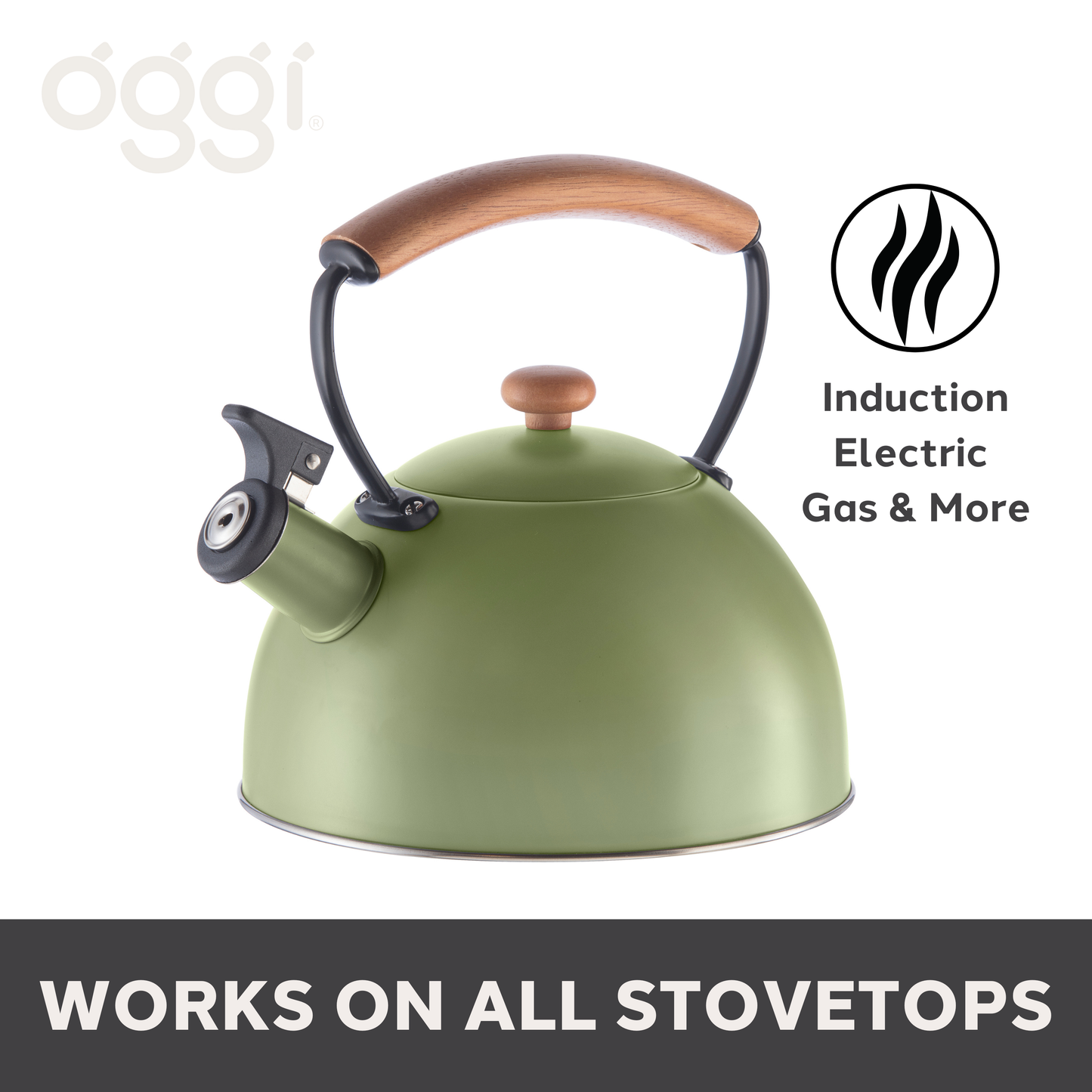 Stovetop Kettle - Steel, Wood Handle, Whistle (1.9lt, 64oz)