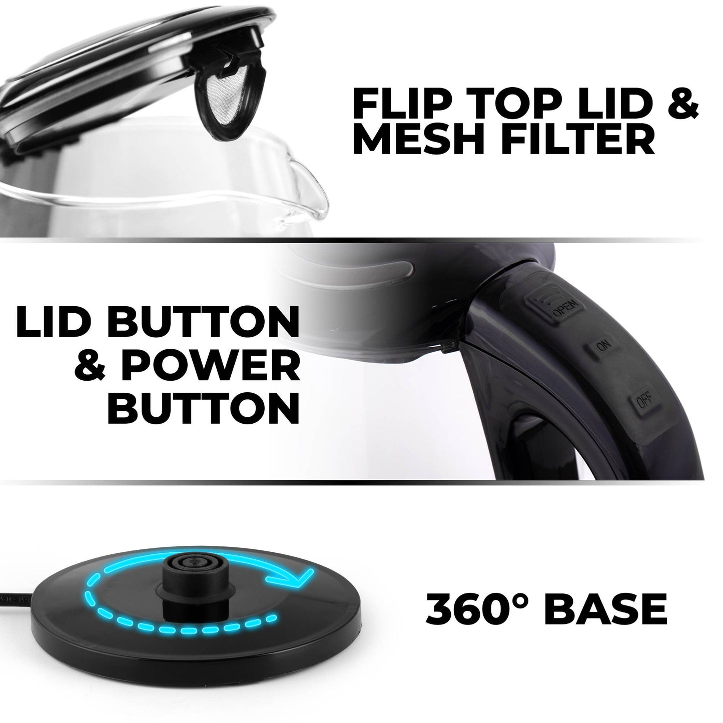 Glass Electric Kettle 1.7L with Blue LED Light