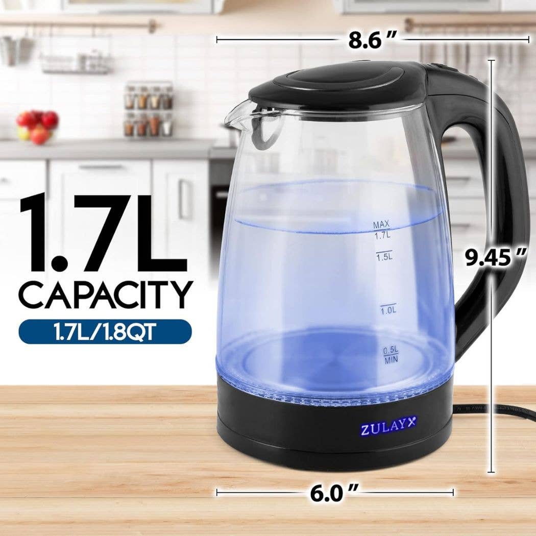 Glass Electric Kettle 1.7L with Blue LED Light