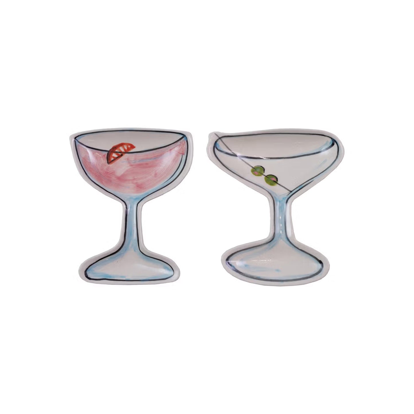 Hand-Painted Stoneware Cocktail Shaped Dish