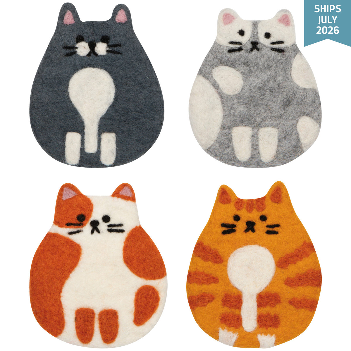 Cat Club Felt Coasters Set of 4 Assorted