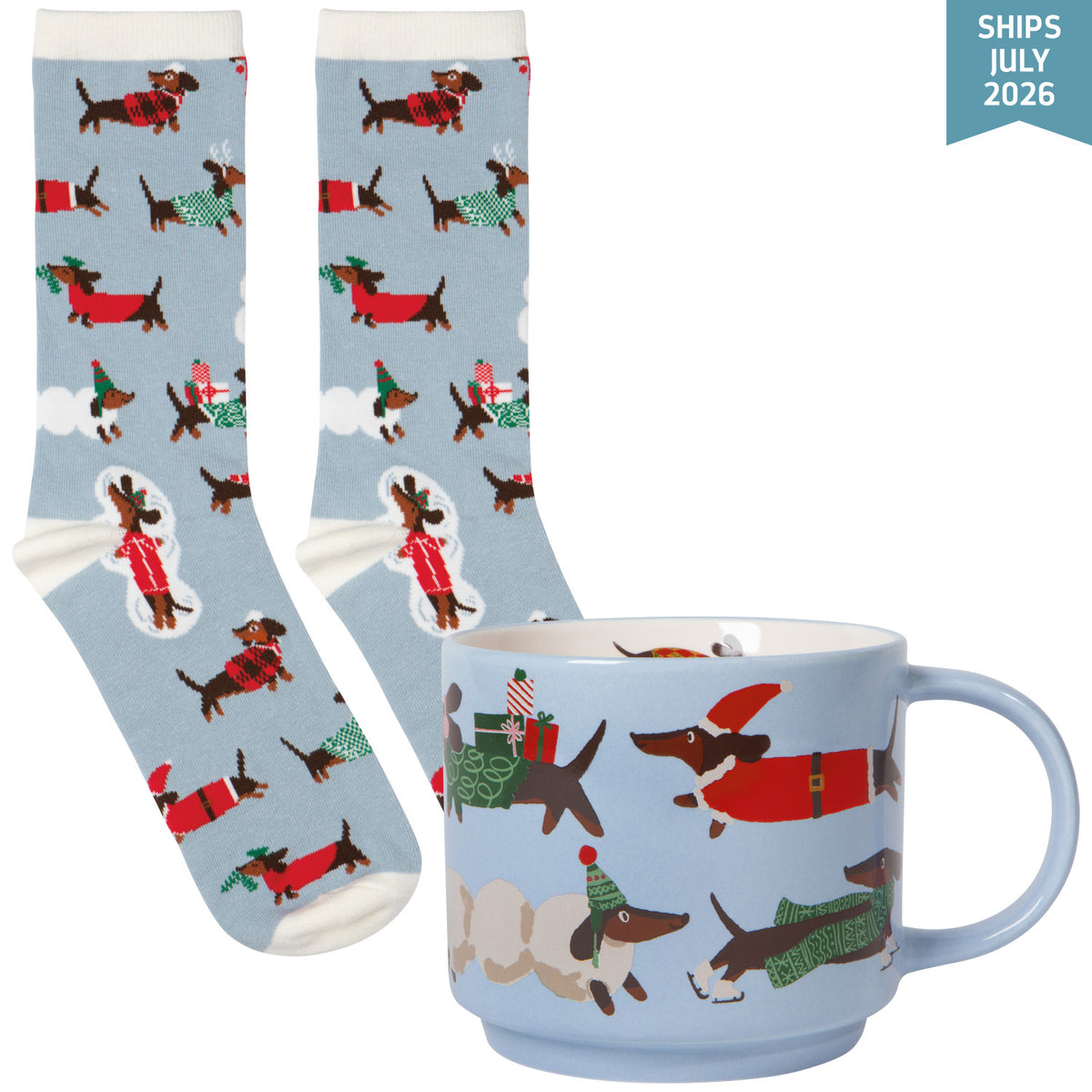Dashing Dachshunds Christmas Mug and Socks Set
