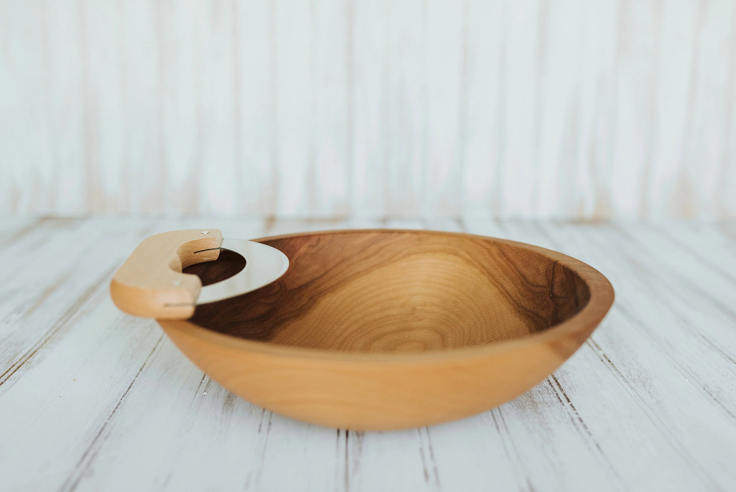 9" Beech Wood Chopping Bowl & Mezzaluna Knife