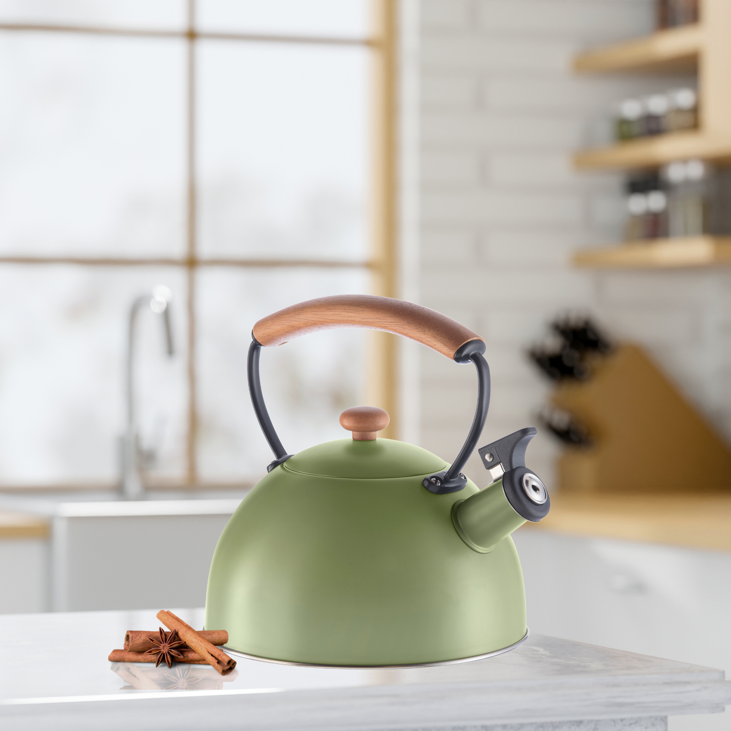 Stovetop Kettle - Steel, Wood Handle, Whistle (1.9lt, 64oz)