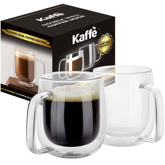 Kaffe 10oz Glass Coffee Mugs. Double-Wall Borosilicate Glass