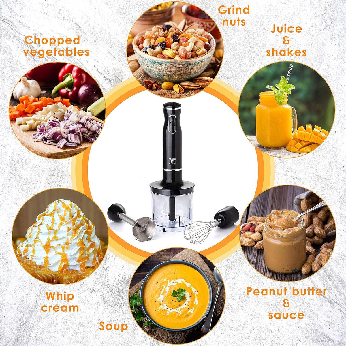 Electric Stick Blender w/Egg Whisk & Chopper- 300 Watt