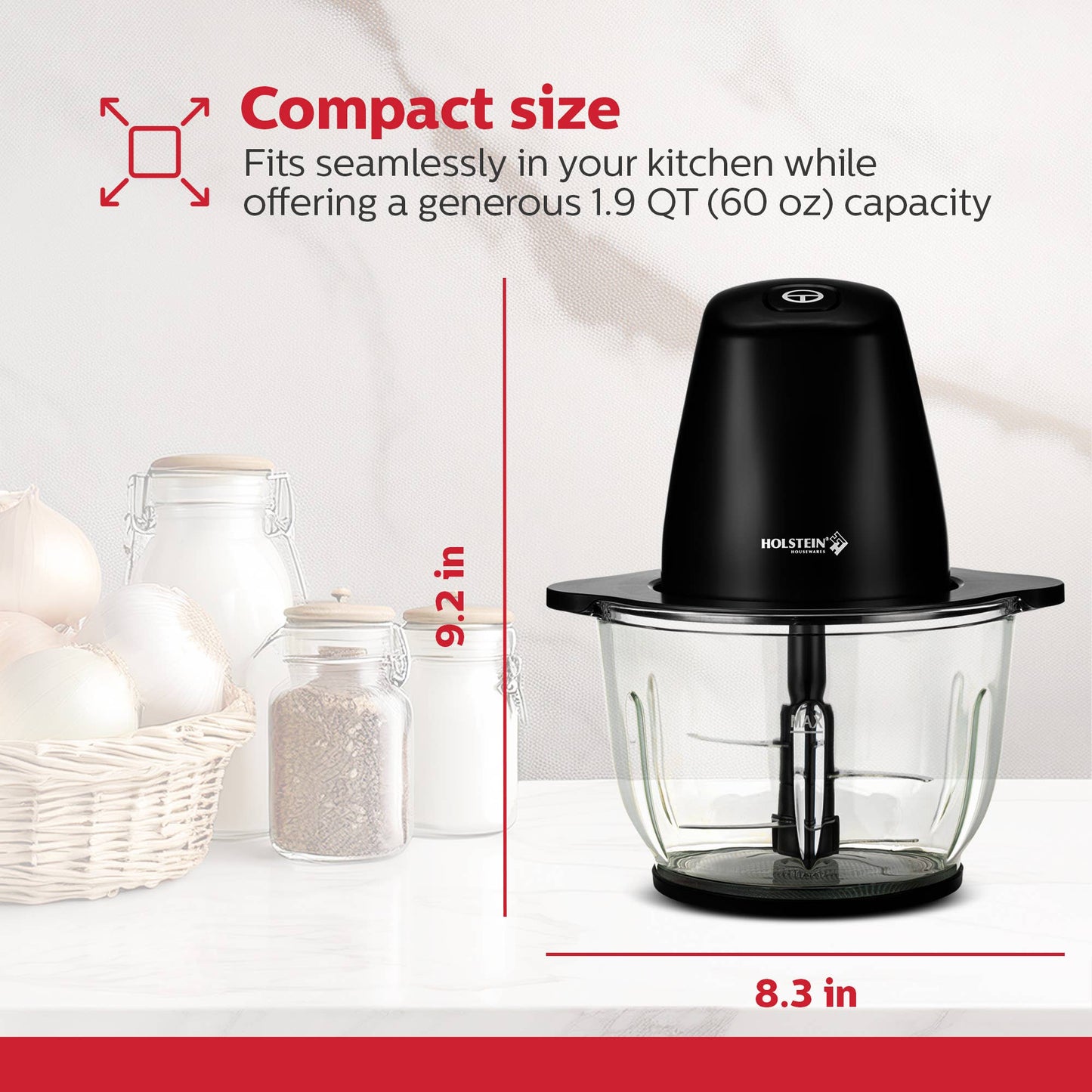 1.9 QT 8 CUP GLASS BOWL ELECTRIC FOOD CHOPPER