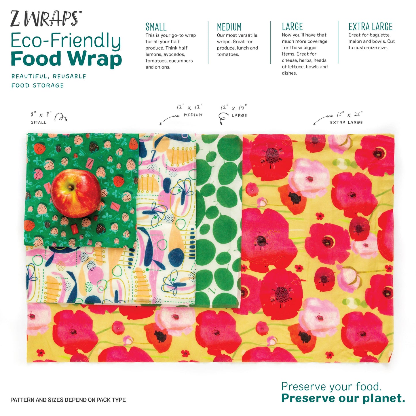 Z Wraps Set of 3 (S-1,M-1,L-1) Reusable Food Wraps