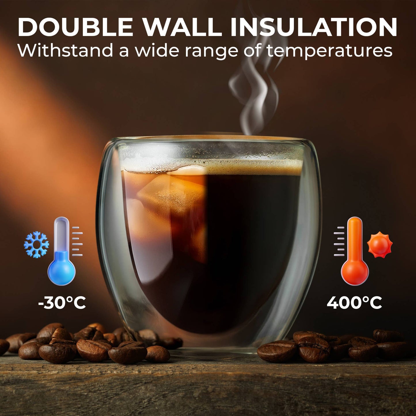 Kaffe 3oz Small Espresso Cups Double-Wall Borosilicate Glass