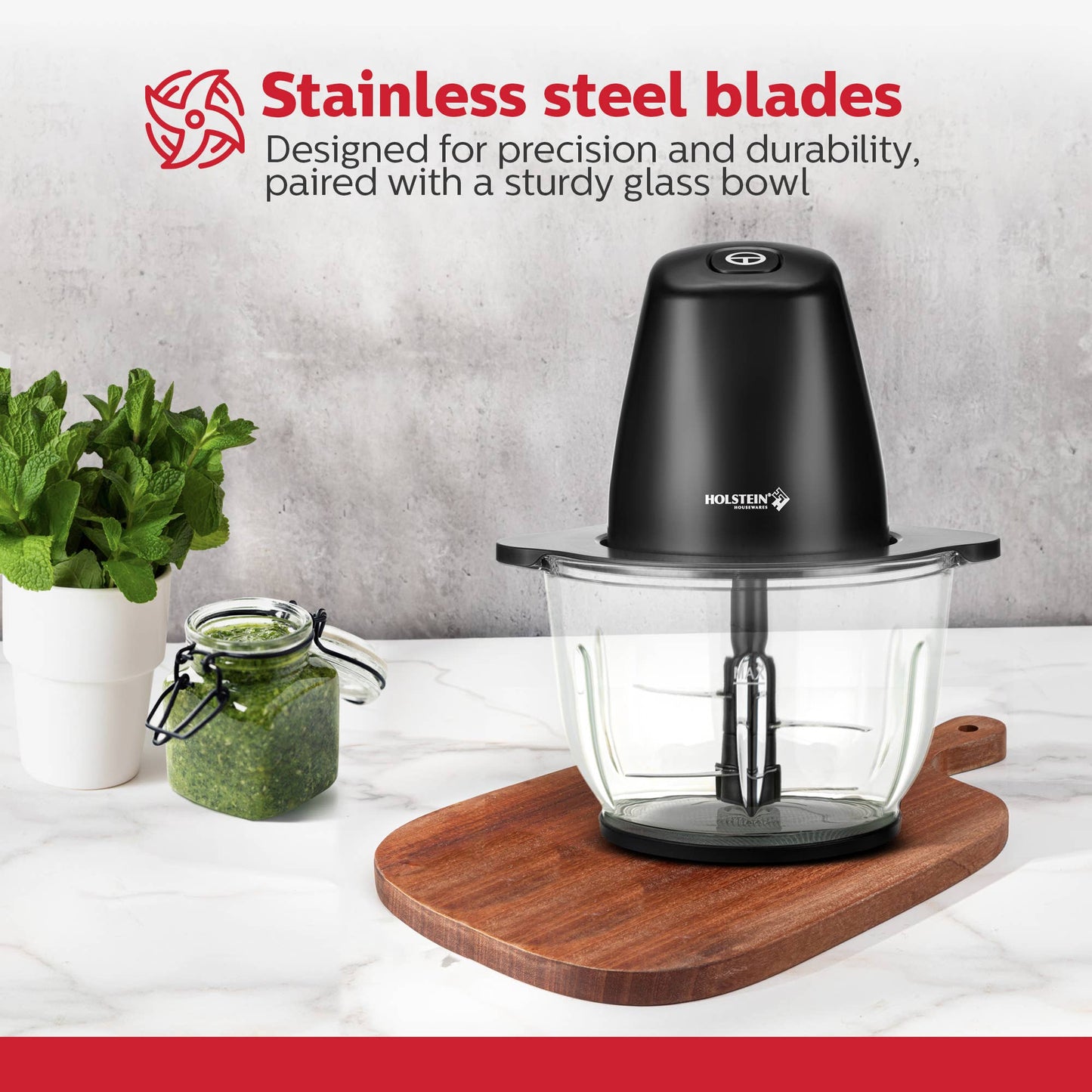 1.9 QT 8 CUP GLASS BOWL ELECTRIC FOOD CHOPPER