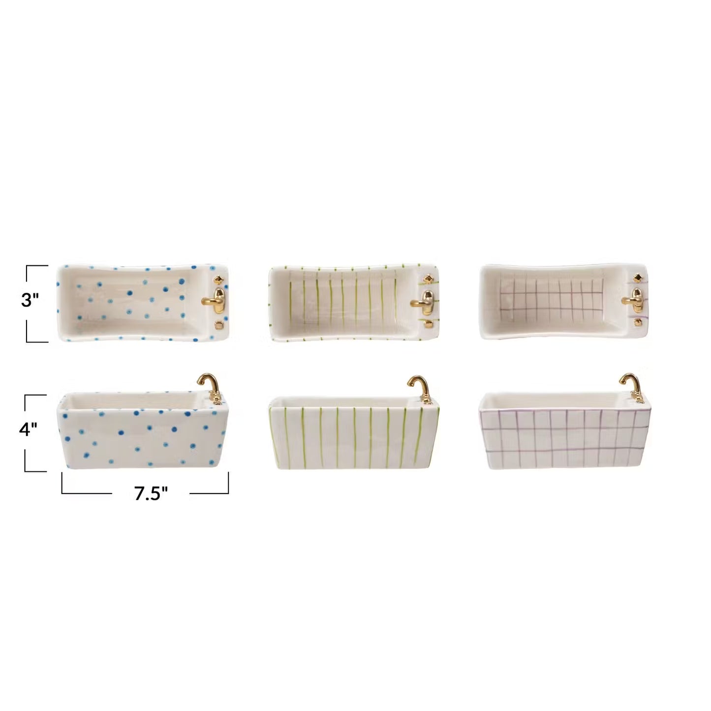 Hand-Painted Stoneware Bathtub-Shaped Soap Dish
