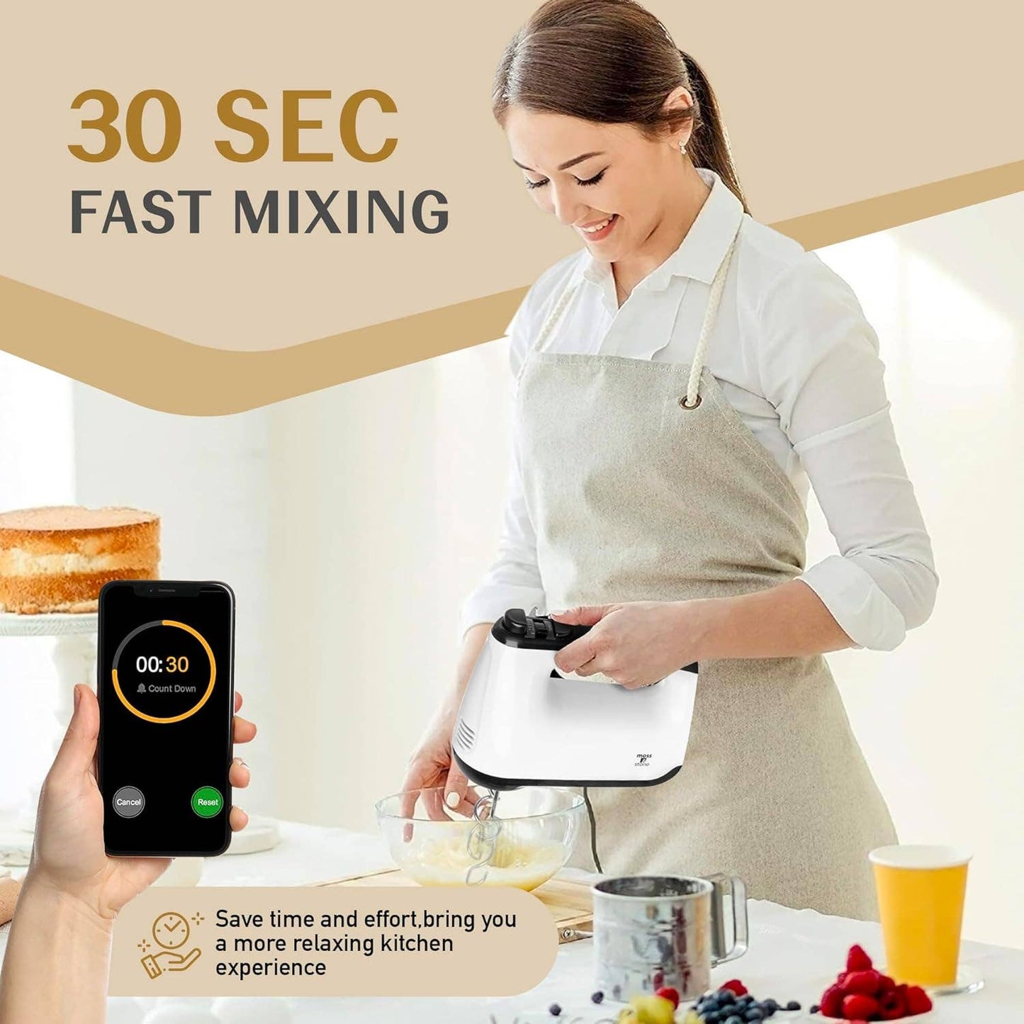White Hand Mixer With Snap-On Storage Case, 6 Speed Hand Mixer Electric, 250w Power handheld Mixer for Baking Cake Egg Cream Food Beater, & 4 Stainless Steel Accessories