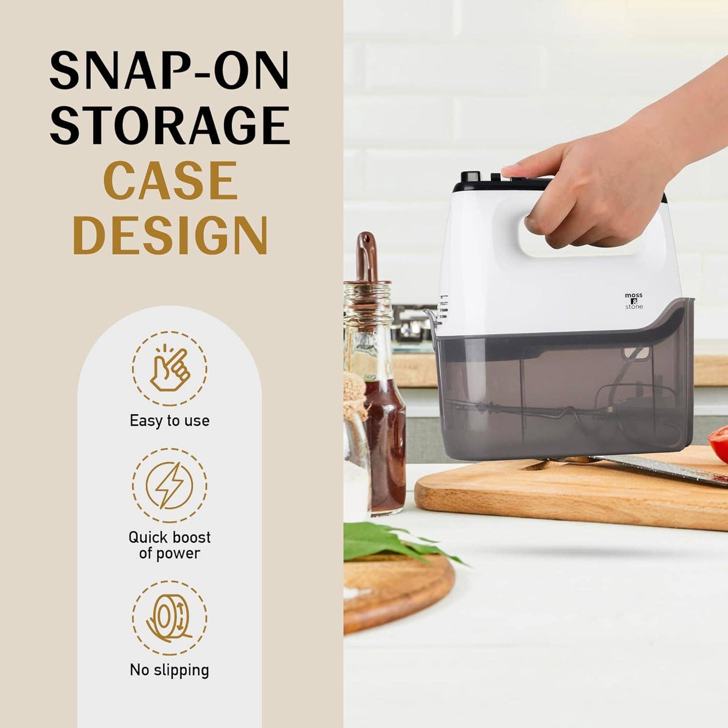 White Hand Mixer With Snap-On Storage Case, 6 Speed Hand Mixer Electric, 250w Power handheld Mixer for Baking Cake Egg Cream Food Beater, & 4 Stainless Steel Accessories