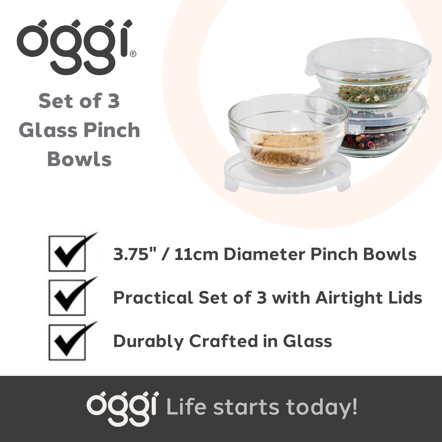 Pinch Bowls - Set of 3, Glass (4 oz)