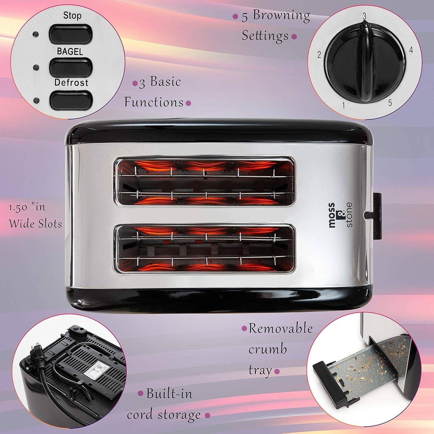 2 Slice Toaster, 1.5in Extra-Wide Slot Toaster For Bagel & Defrost with 5 Shade Settings, Bread Toaster 2 Slice With Removable Crumb Tray (black toaster)