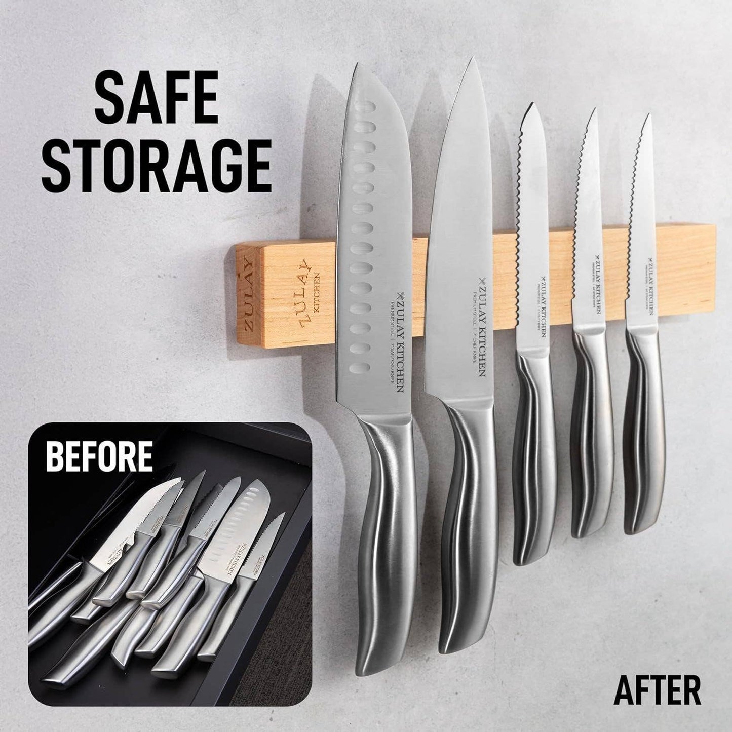 Magnetic Knife Holder - Powerful Wood Magnetic Knife Strip